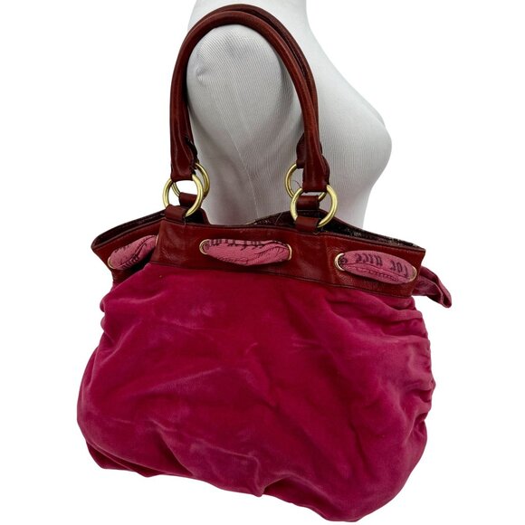 RARE Vintage Y2K Juicy Couture Pink Velour Vegan Leather Embroidered Logo Bag - Picture 4 of 16
